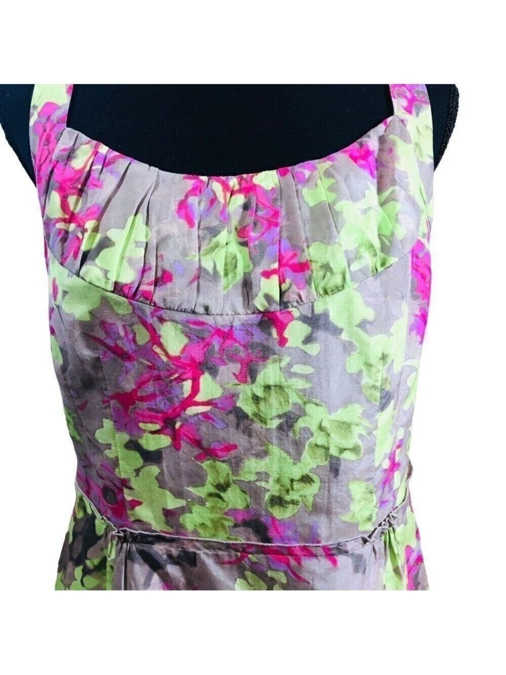 Banana Republic Green Pink Floral Silk Blend Sleeveless Dress Size 14 - Picture 5 of 8